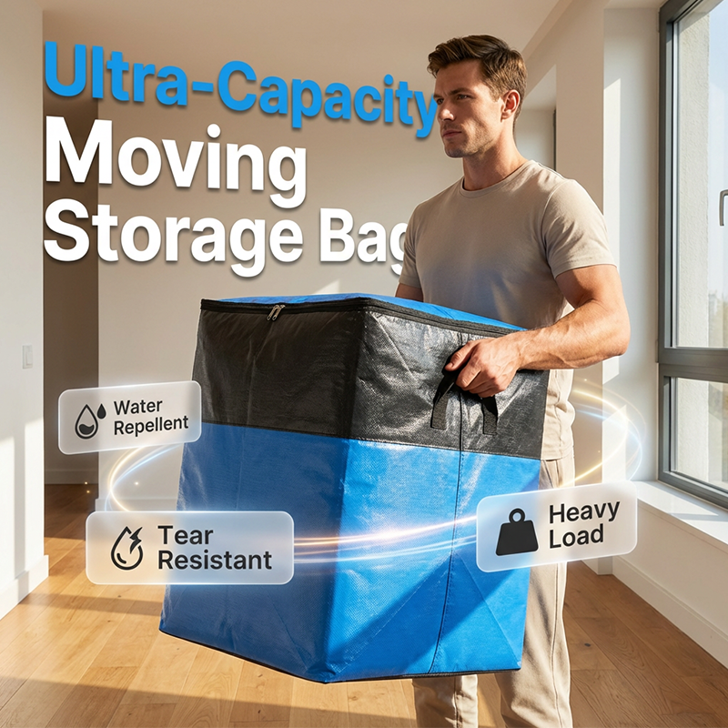 Sac de rangement et de déménagement pliable – PE robuste, résistant à l'eau. Très grande capacité de 180 L, se plie à plat. Poignées renforcées, parfait pour déménager ou pour le grenier.