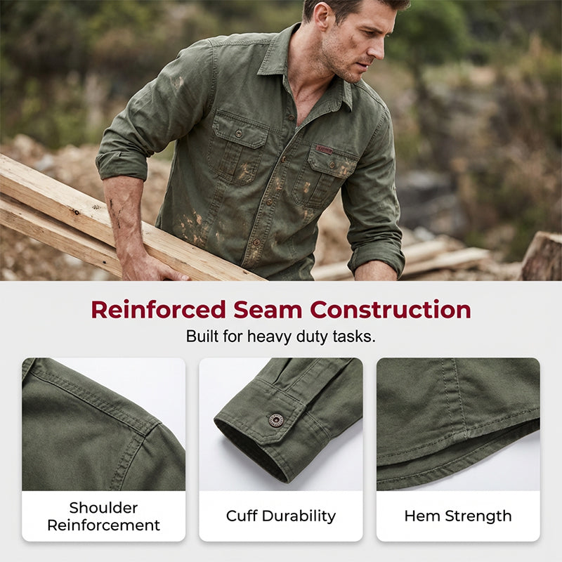 Chemise de travail en coton à manches longues pour hommes – Durable, respirante, poches poitrine