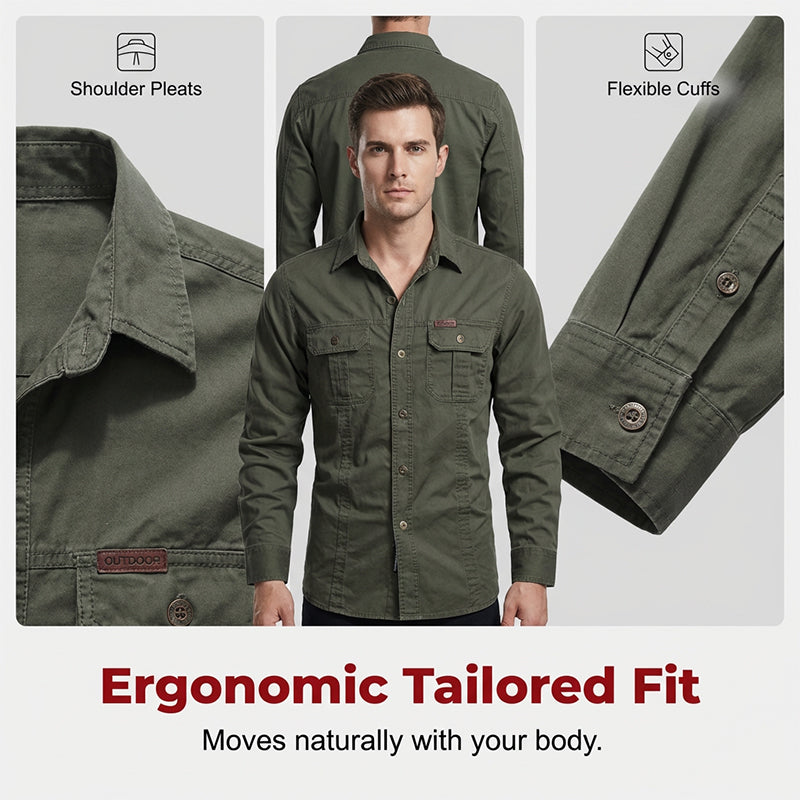 Chemise de travail en coton à manches longues pour hommes – Durable, respirante, poches poitrine