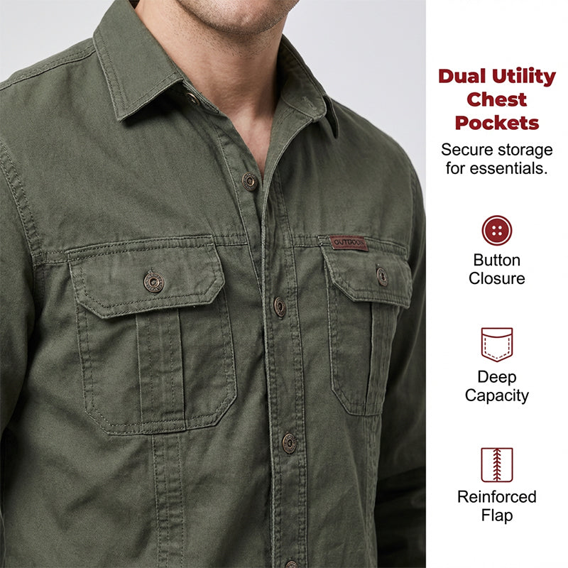 Chemise de travail en coton à manches longues pour hommes – Durable, respirante, poches poitrine