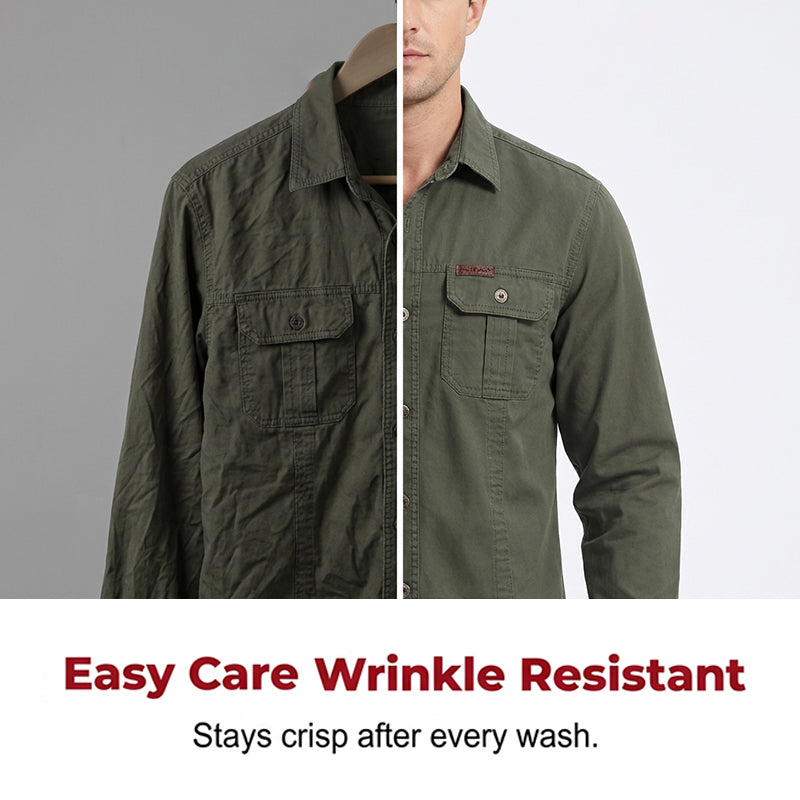 Chemise de travail en coton à manches longues pour hommes – Durable, respirante, poches poitrine