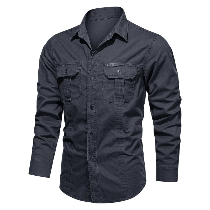 Chemise de travail en coton à manches longues pour hommes – Durable, respirante, poches poitrine
