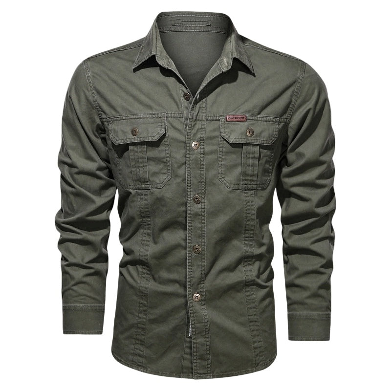 Chemise de travail en coton à manches longues pour hommes – Durable, respirante, poches poitrine