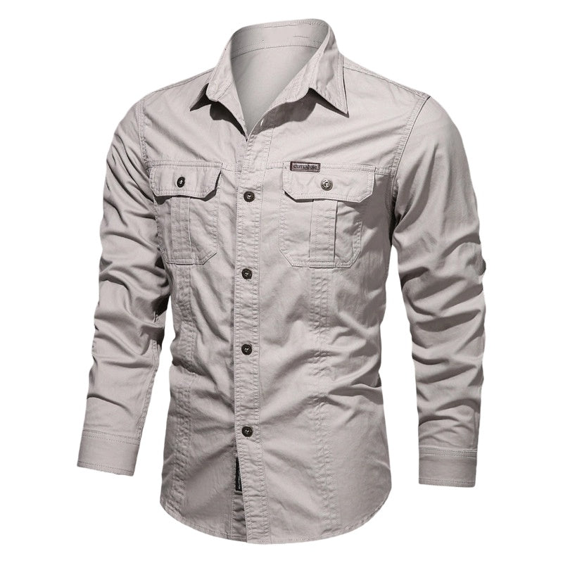 Chemise de travail en coton à manches longues pour hommes – Durable, respirante, poches poitrine