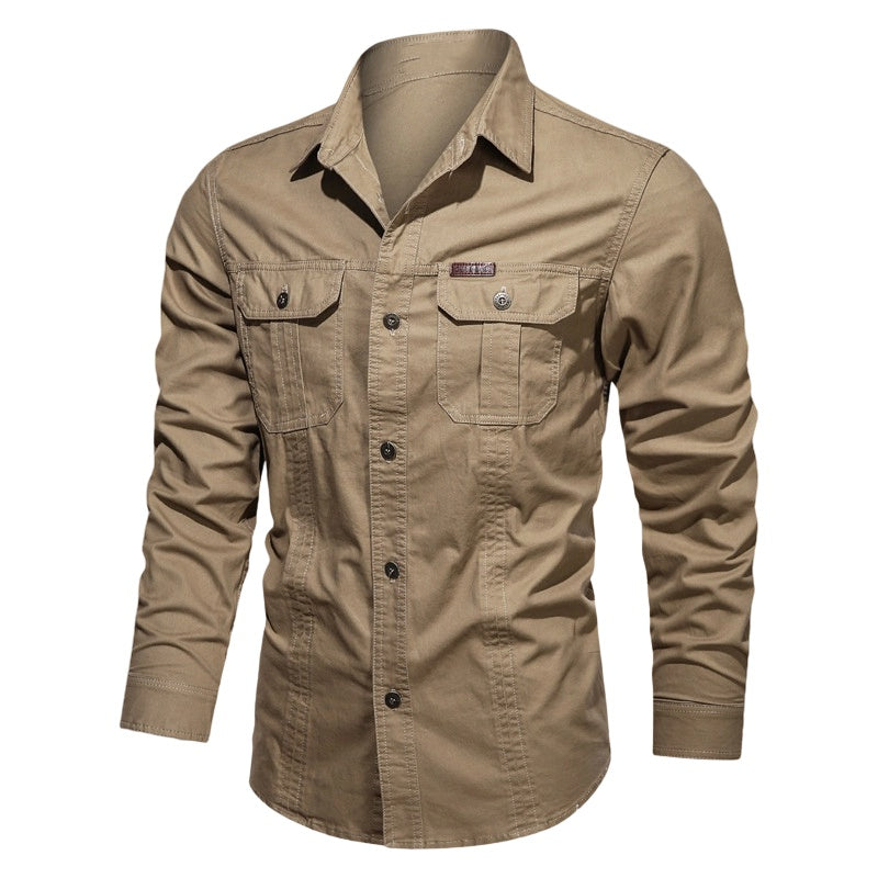 Chemise de travail en coton à manches longues pour hommes – Durable, respirante, poches poitrine