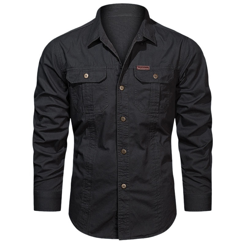 Chemise de travail en coton à manches longues pour hommes – Durable, respirante, poches poitrine