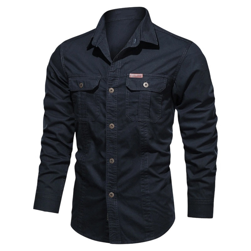 Chemise de travail en coton à manches longues pour hommes – Durable, respirante, poches poitrine