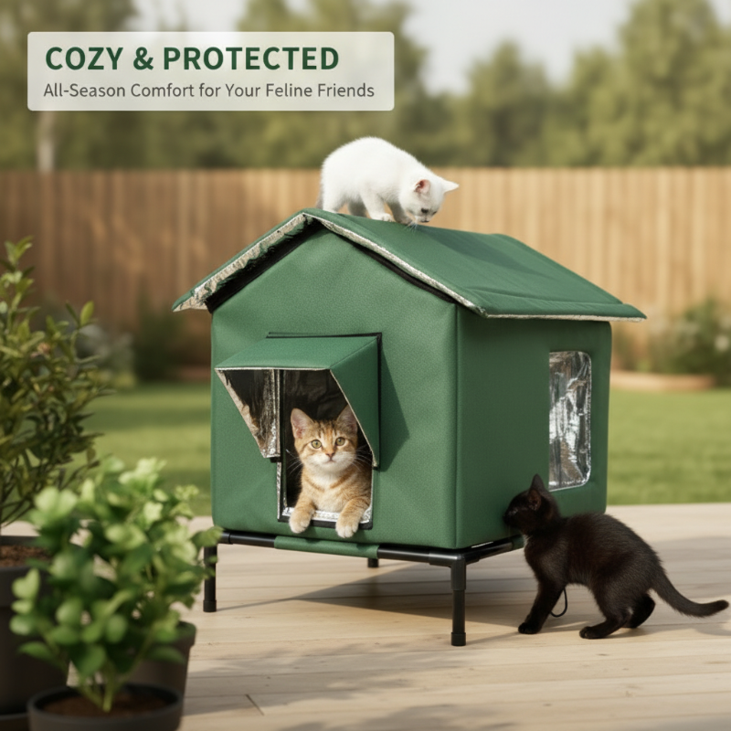 Niche pour chat d'extérieur surélevée tout temps - Imperméable, isolée, pliable