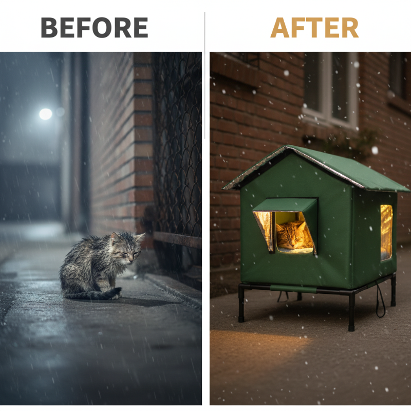 Niche pour chat d'extérieur surélevée tout temps - Imperméable, isolée, pliable