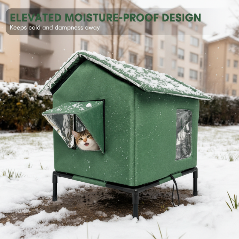 Niche pour chat d'extérieur surélevée tout temps - Imperméable, isolée, pliable