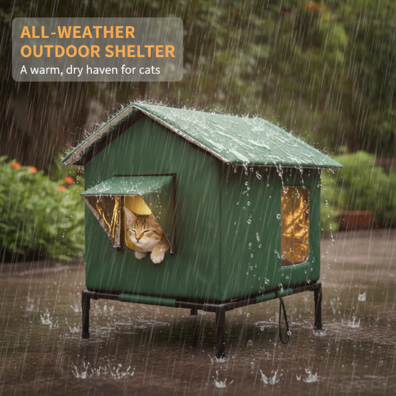 Niche pour chat d'extérieur surélevée tout temps - Imperméable, isolée, pliable