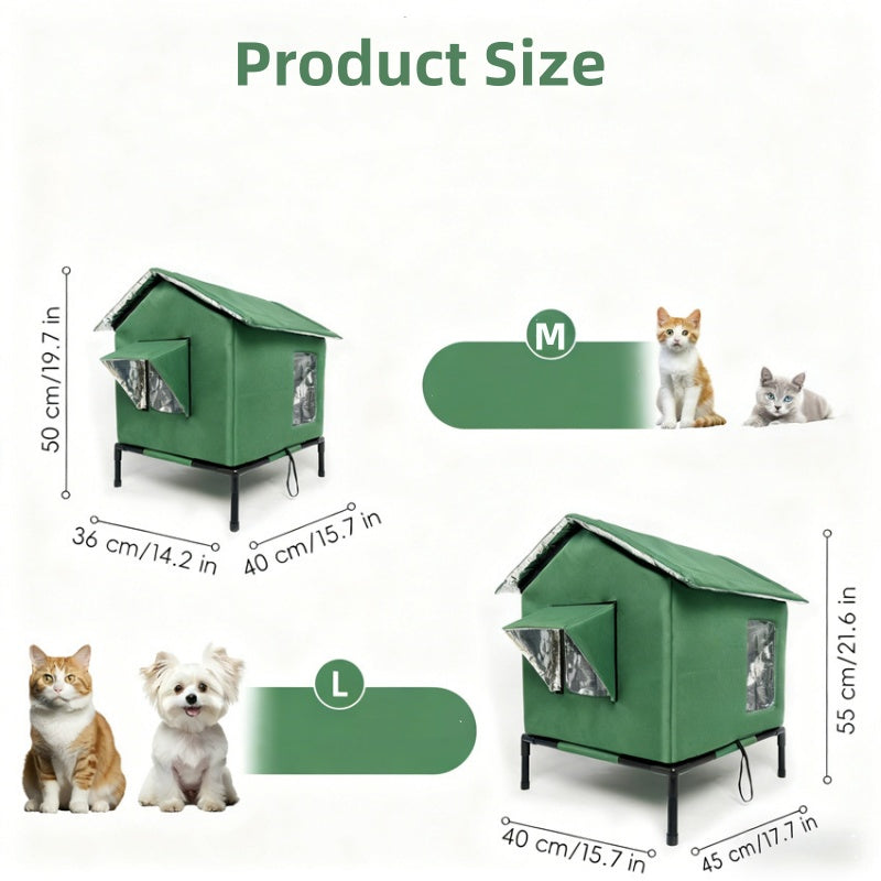 Niche pour chat d'extérieur surélevée tout temps - Imperméable, isolée, pliable