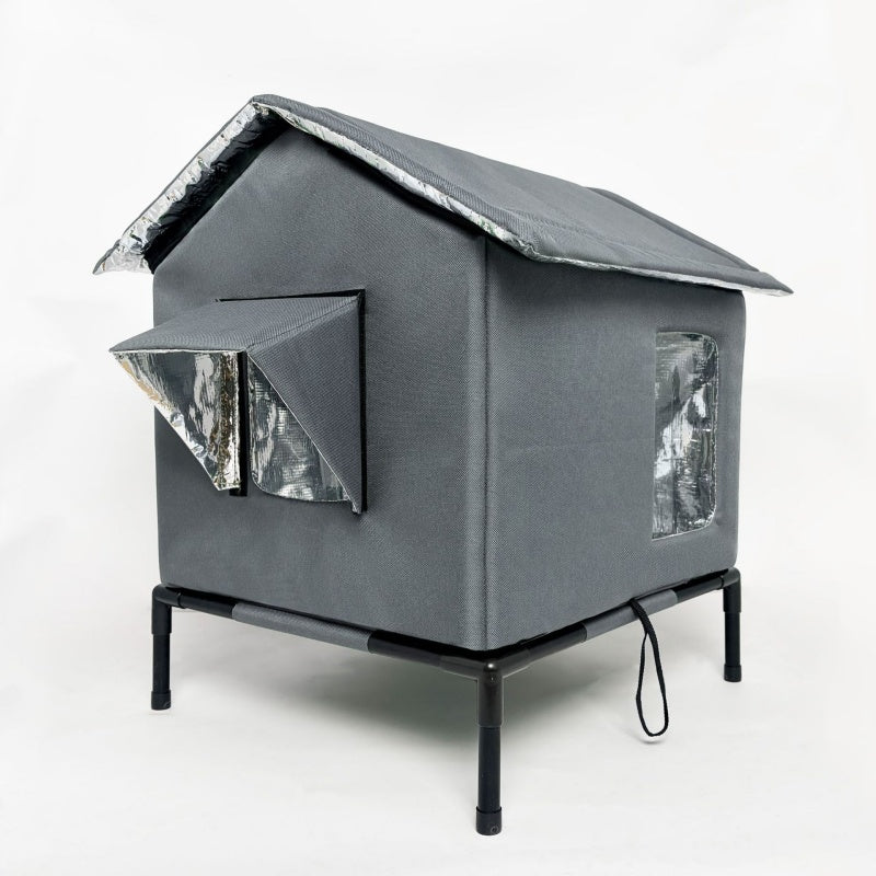 Niche pour chat d'extérieur surélevée tout temps - Imperméable, isolée, pliable