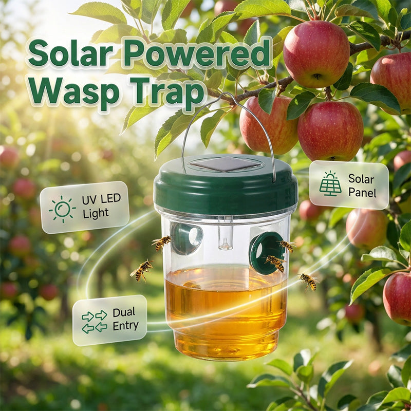 Piège à guêpes solaire pour patios et jardins – efficace, rechargeable et résistant aux intempéries – sans produit chimique, couvre jusqu'à 500 m2 !