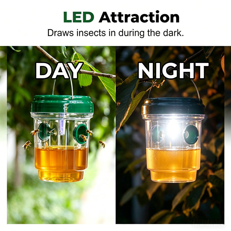 Piège à guêpes solaire pour patios et jardins – efficace, rechargeable et résistant aux intempéries – sans produit chimique, couvre jusqu'à 500 m2 !
