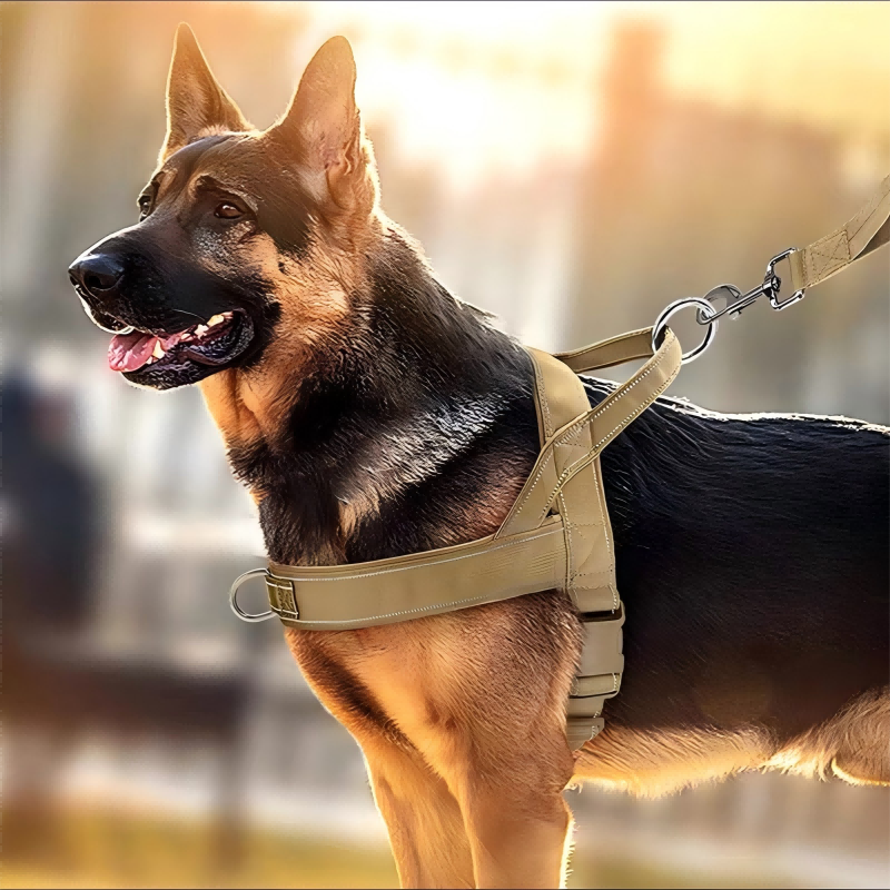 Harnais tactique robuste pour chien 2026 – Anti-traction, anti-étranglement. Bandes réfléchissantes pour les promenades nocturnes. Poignée rembourrée et facile à prendre en main.