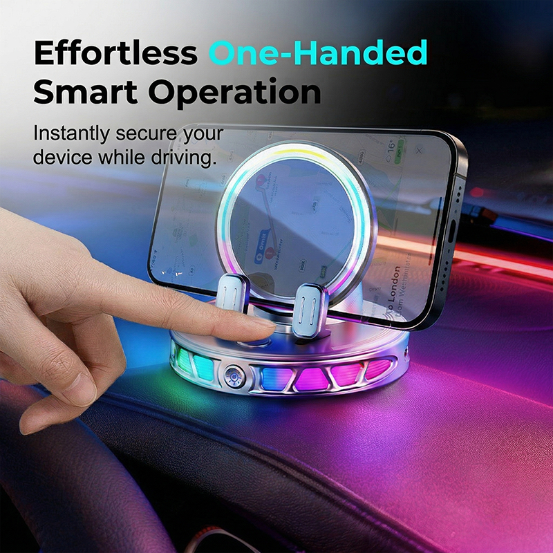 Support de téléphone de voiture RGB à serrage automatique et recharge sans fil | Conduite sûre à une main