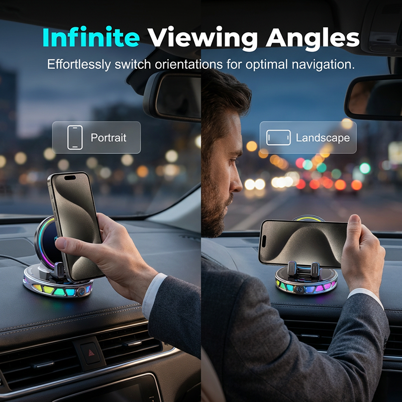 Support de téléphone de voiture RGB à serrage automatique et recharge sans fil | Conduite sûre à une main