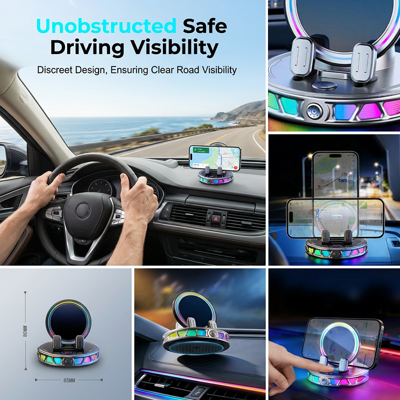 Support de téléphone de voiture RGB à serrage automatique et recharge sans fil | Conduite sûre à une main