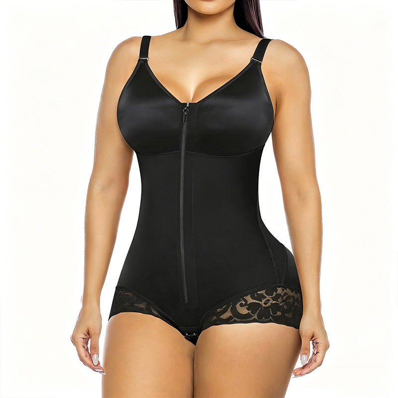 Body gainant zippé pour femme – Compression à 360°, bretelles réglables, effet sablier