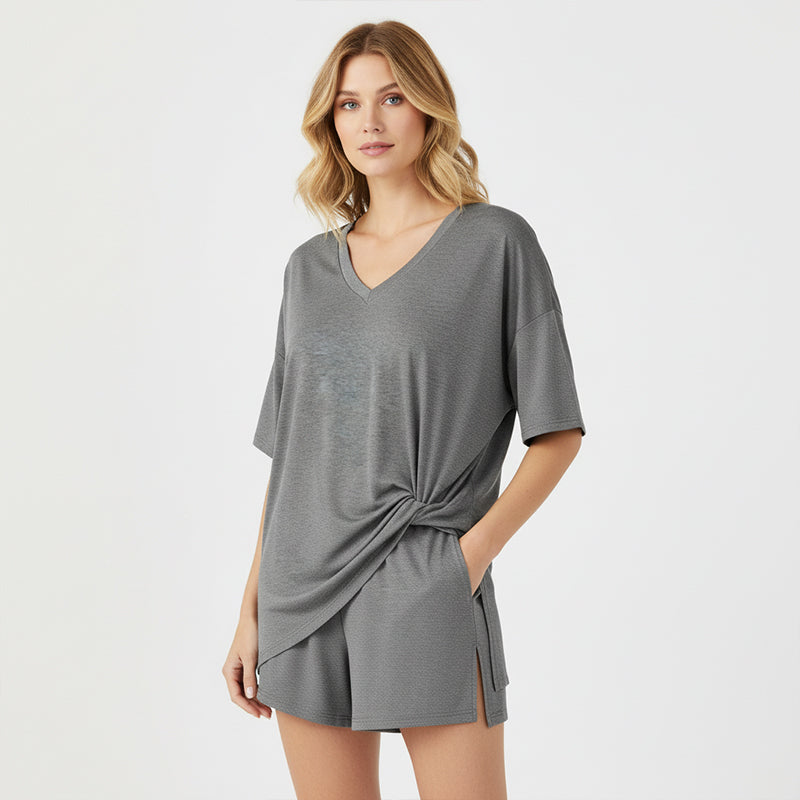 Ensemble de détente d'été pour femme – Haut surdimensionné à col en V et short