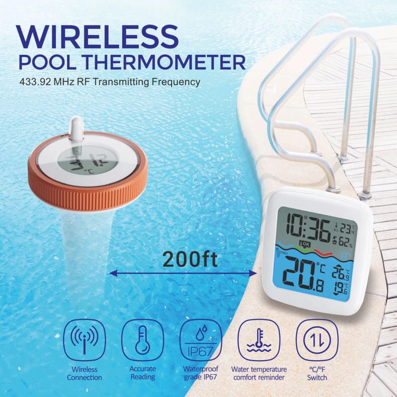 Thermomètre numérique Thermomètre de piscine sans fil flottant Facile à lire