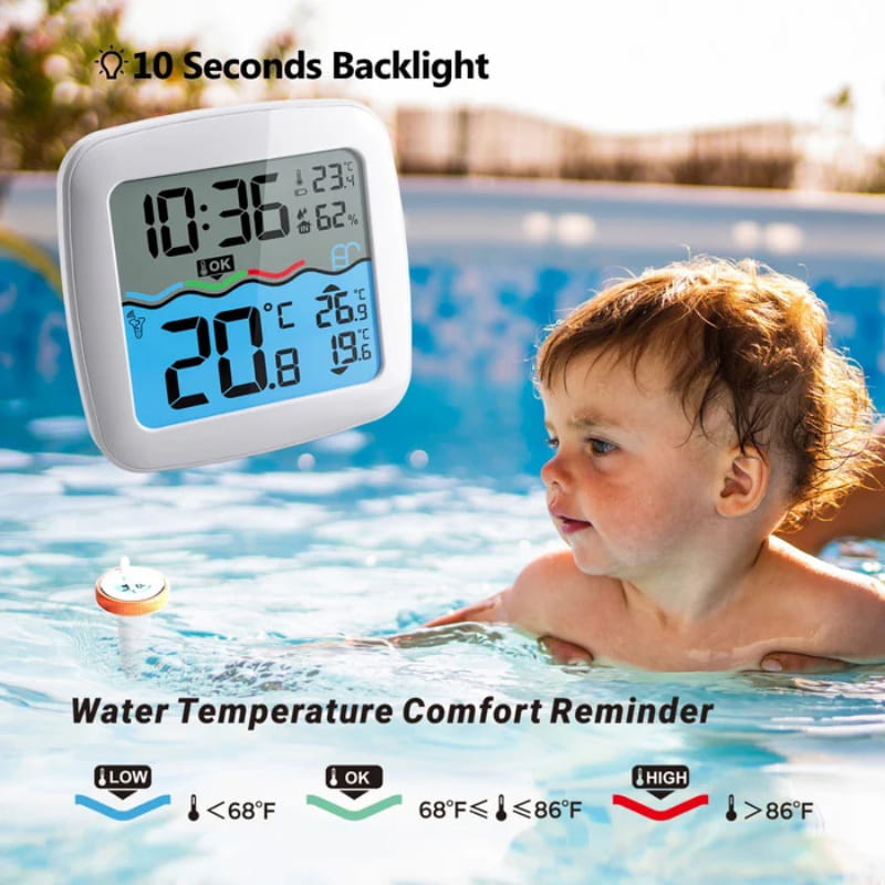 Thermomètre numérique Thermomètre de piscine sans fil flottant Facile à lire
