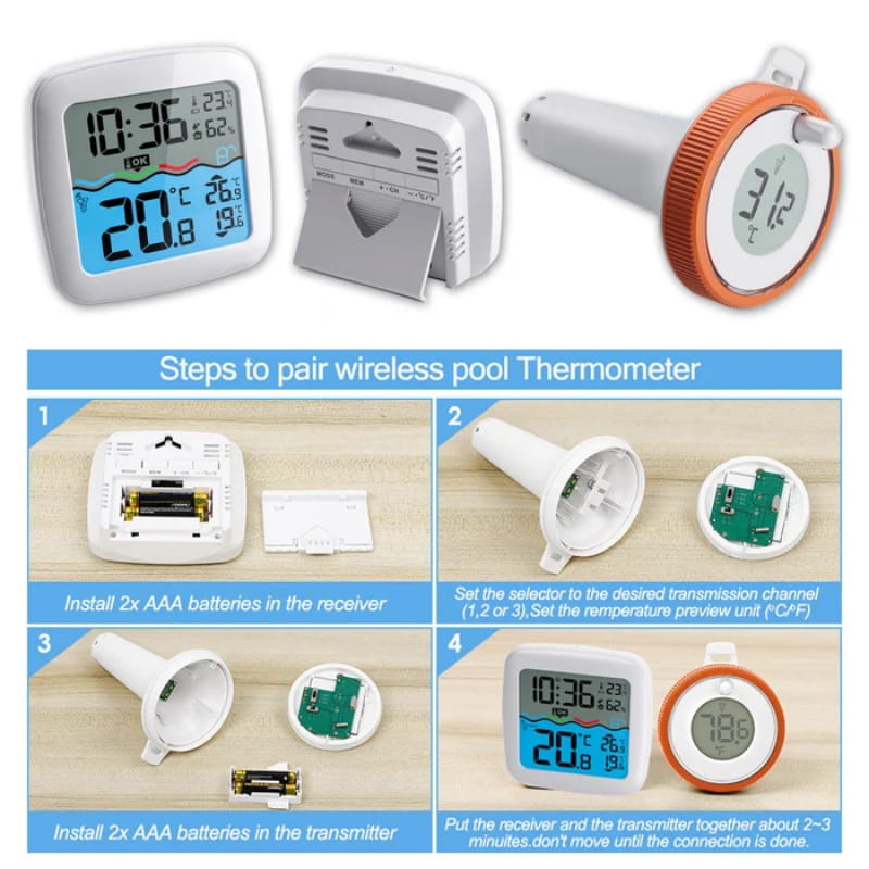 Thermomètre numérique Thermomètre de piscine sans fil flottant Facile à lire