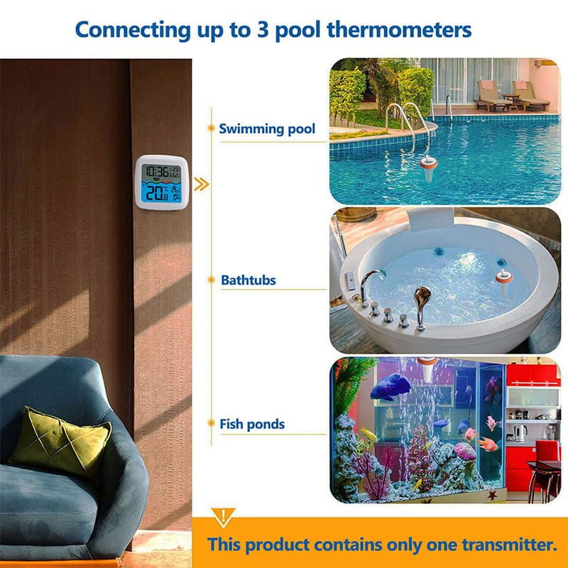 Thermomètre numérique Thermomètre de piscine sans fil flottant Facile à lire