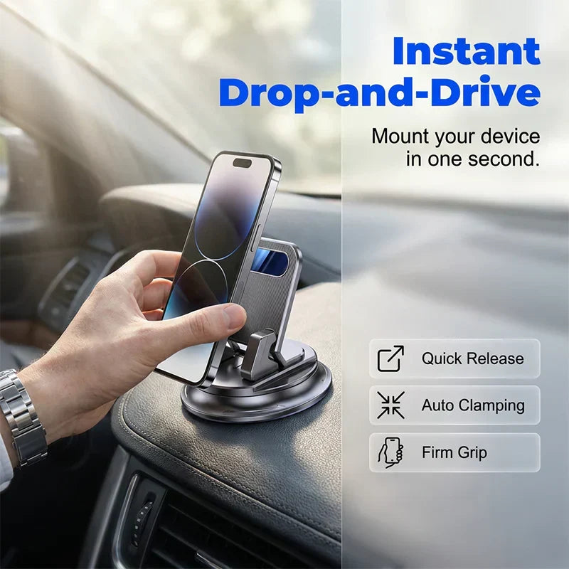 Support téléphone voiture 360° – Fixation ventouse ultra-robuste, compatible avec tous les téléphones