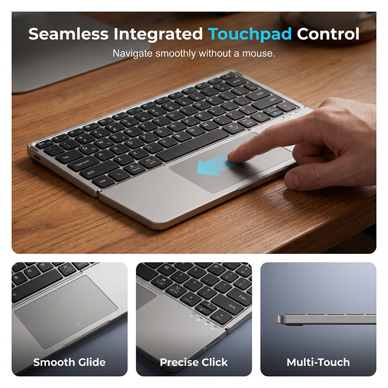 Clavier pliable ultra-plat avec pavé tactile et support intégrés