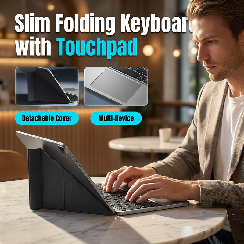 Clavier pliable ultra-plat avec pavé tactile et support intégrés