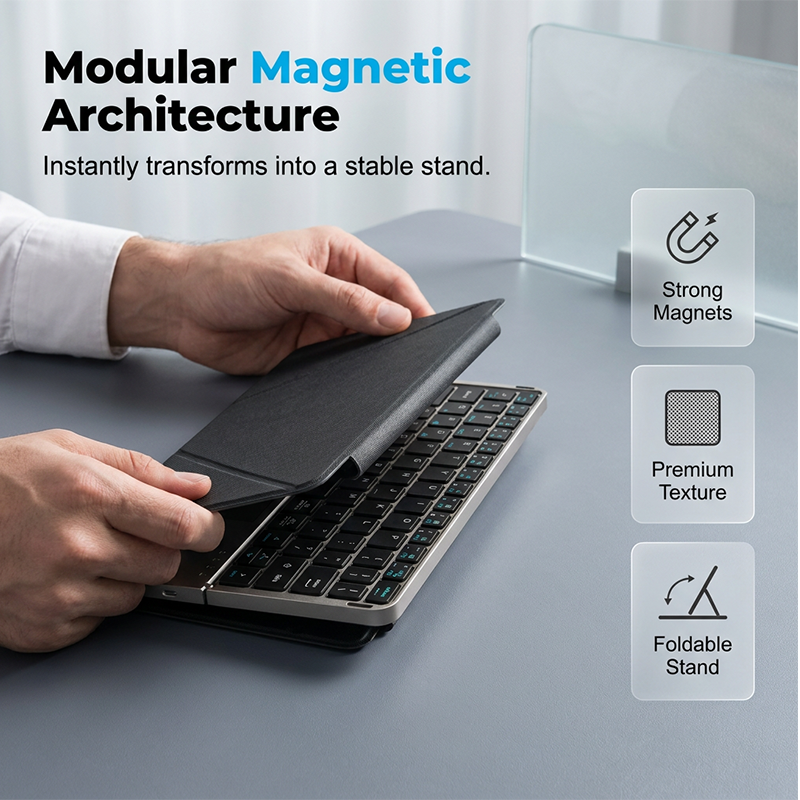 Clavier pliable ultra-plat avec pavé tactile et support intégrés