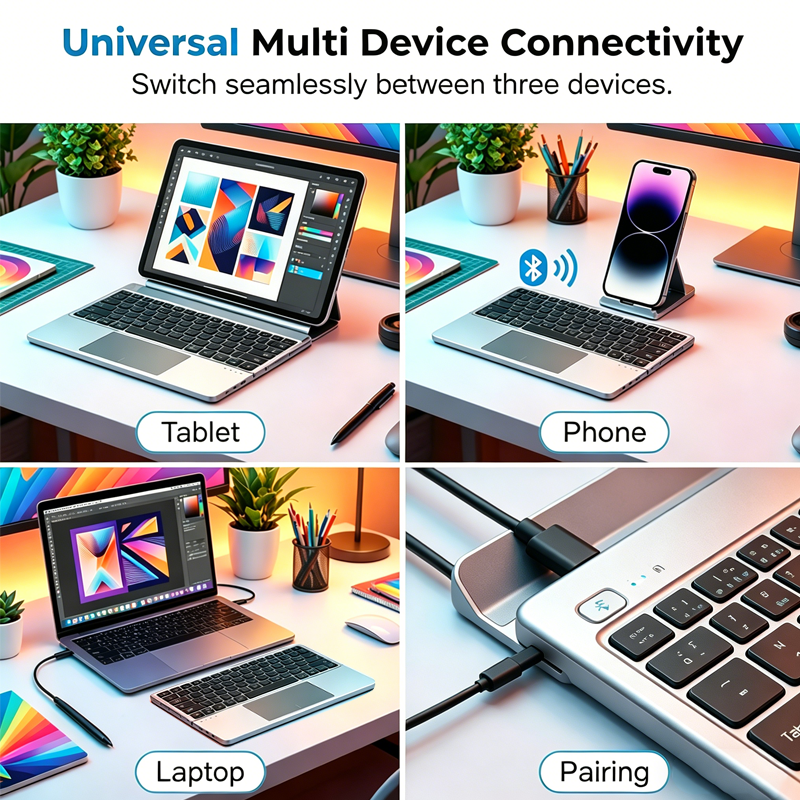 Clavier pliable ultra-plat avec pavé tactile et support intégrés