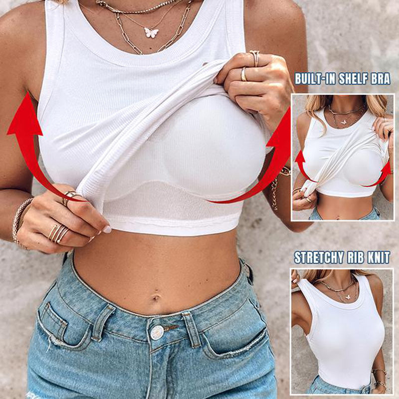 Débardeur côtelé extensible avec brassière intégrée