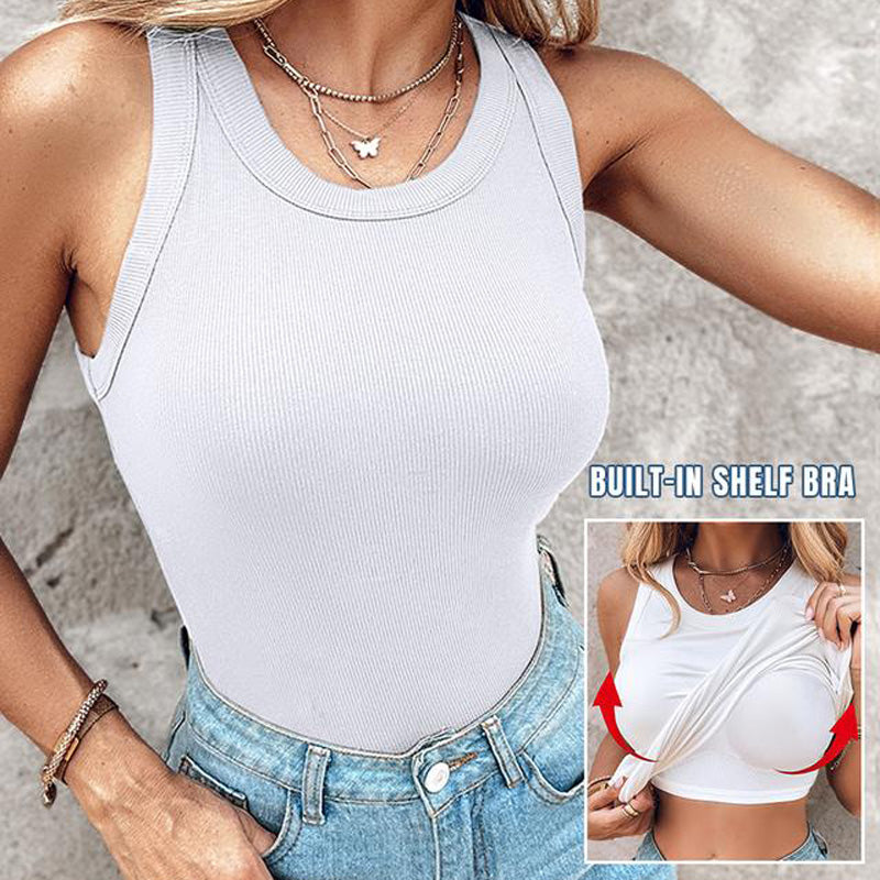 Débardeur côtelé extensible avec brassière intégrée