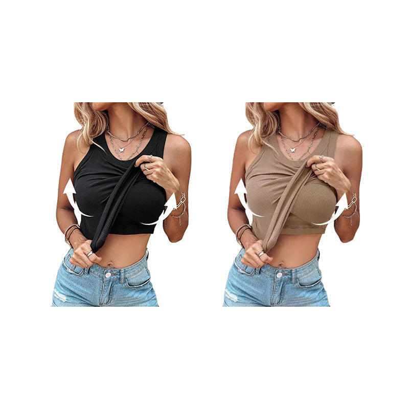 Débardeur côtelé extensible avec brassière intégrée