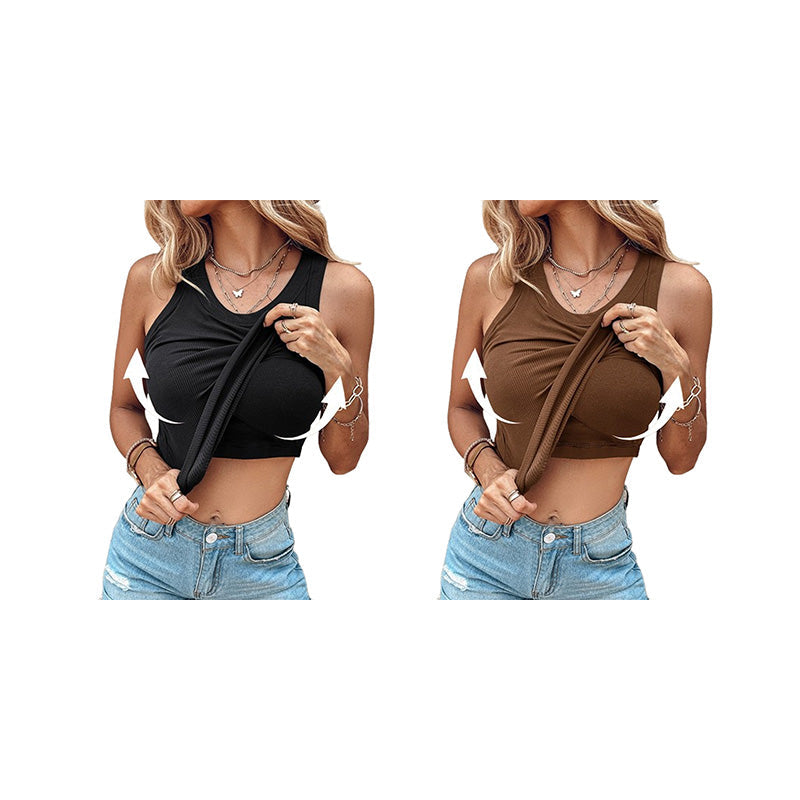 Débardeur côtelé extensible avec brassière intégrée
