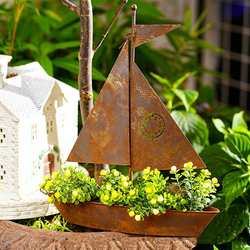MAINTENANT ! Jardinière métallique bateau à voile rustique – Fabriquée à la main, résistante aux intempéries et parfaite pour les plantes grasses, les herbes ou les fleurs – charmante décoration de jardin ou d'étagère