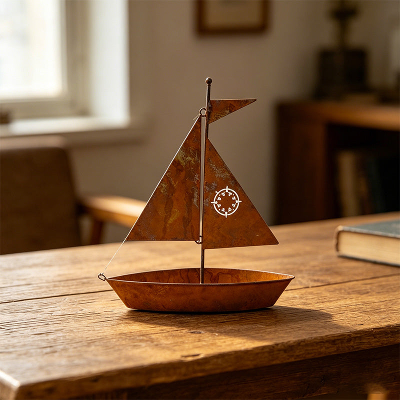 MAINTENANT ! Jardinière métallique bateau à voile rustique – Fabriquée à la main, résistante aux intempéries et parfaite pour les plantes grasses, les herbes ou les fleurs – charmante décoration de jardin ou d'étagère