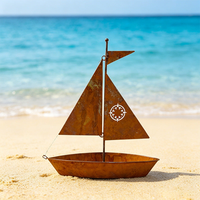 MAINTENANT ! Jardinière métallique bateau à voile rustique – Fabriquée à la main, résistante aux intempéries et parfaite pour les plantes grasses, les herbes ou les fleurs – charmante décoration de jardin ou d'étagère