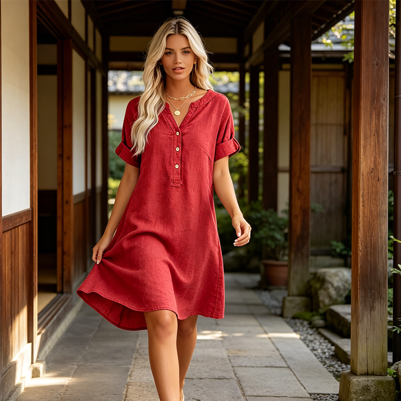 Robe tunique à col en V pour femme 2026 – Coupe décontractée, poches et respirante