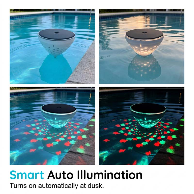 Lampe solaire flottante pour piscine avec projection de poisson