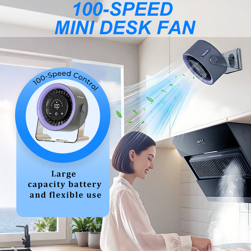 Ventilateur de Bureau 2026 – USB Rechargeable avec Écran LED | 100 Vitesses, Inclinaison à 120° & Oscillation Complète | Ultra-Silencieux pour Chambre, Bureau & Camping | Jusqu'à