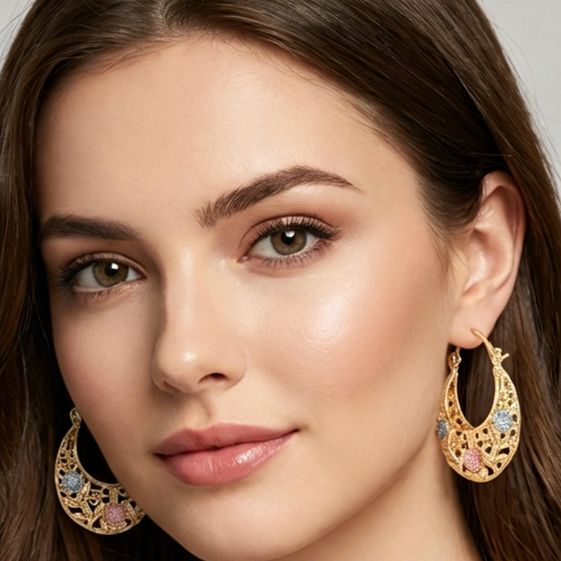 Boucles d'oreilles fleur en émail plaqué or croissant de lune - Luxe abordable, polyvalent