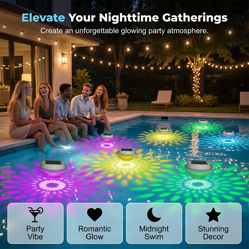 Lampe solaire flottante LED pour piscine – Changement de couleur, marche/arrêt automatique, étanche. Idéale pour piscine, bassin ou spa – Crée une atmosphère nocturne féerique !
