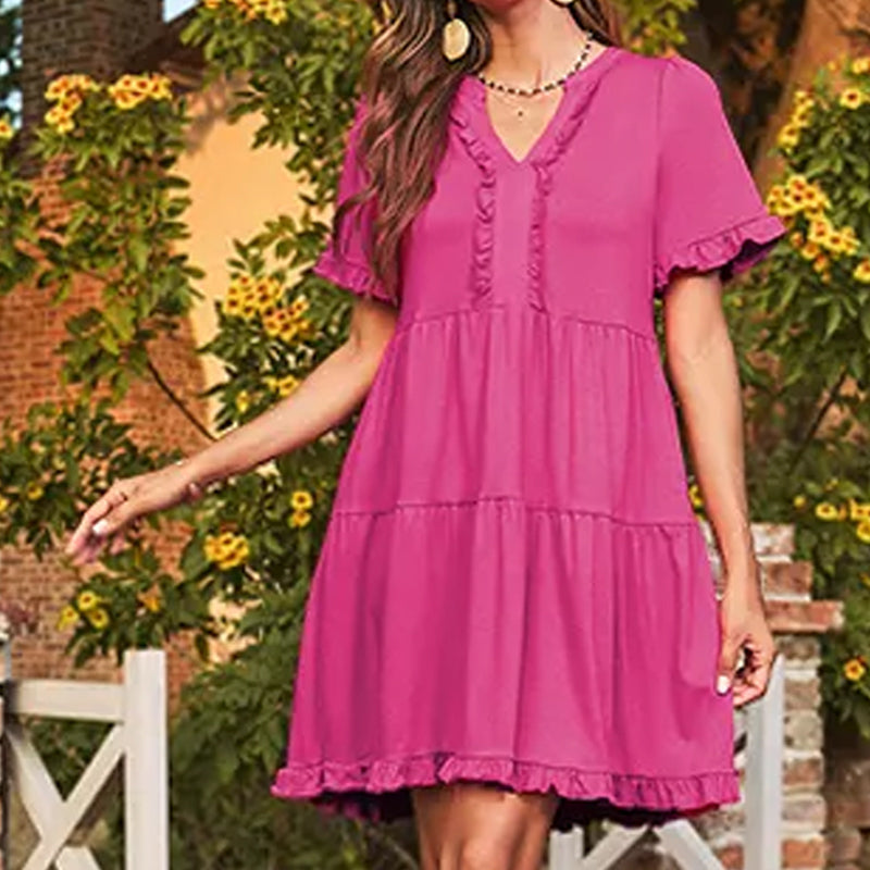 Robe à volants avec col en V pour femme
