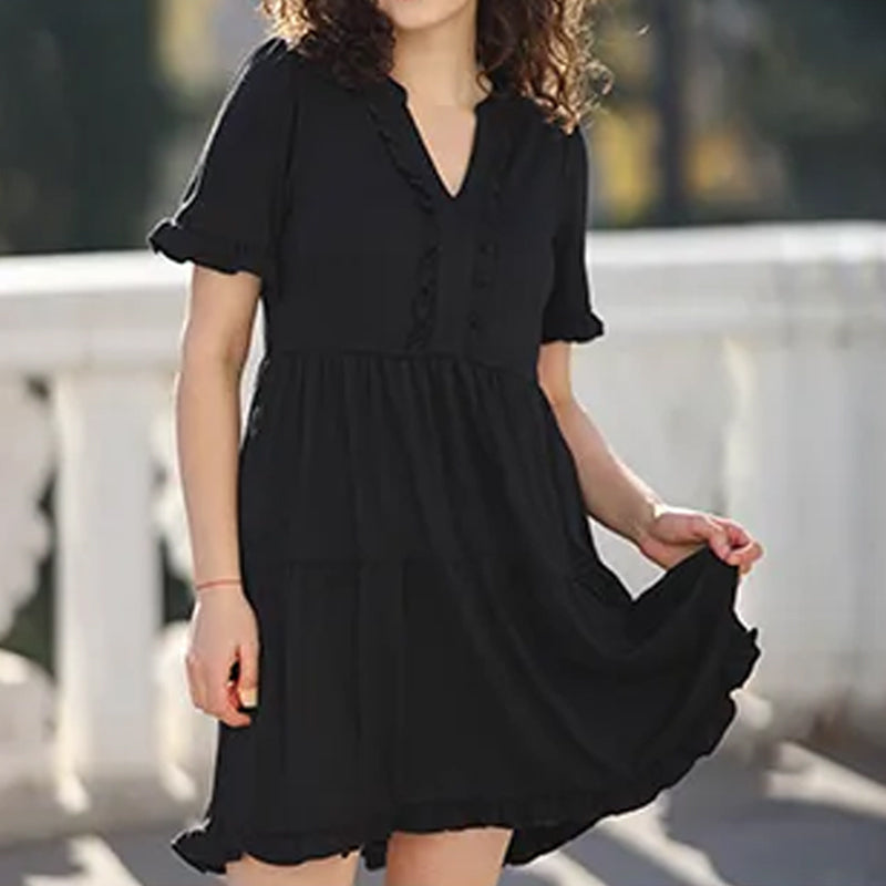 Robe à volants avec col en V pour femme