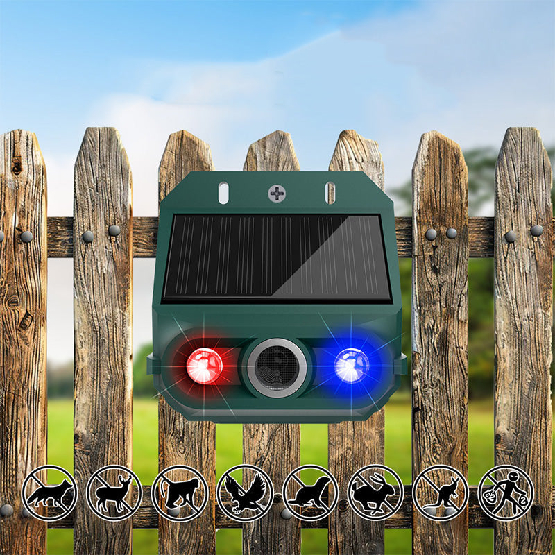 Répulsif animal solaire 2026 – Ultrasons + lumière clignotante. Résistant aux intempéries, protection 24h/24 et 7j/7. Éloigne les nuisibles naturellement.