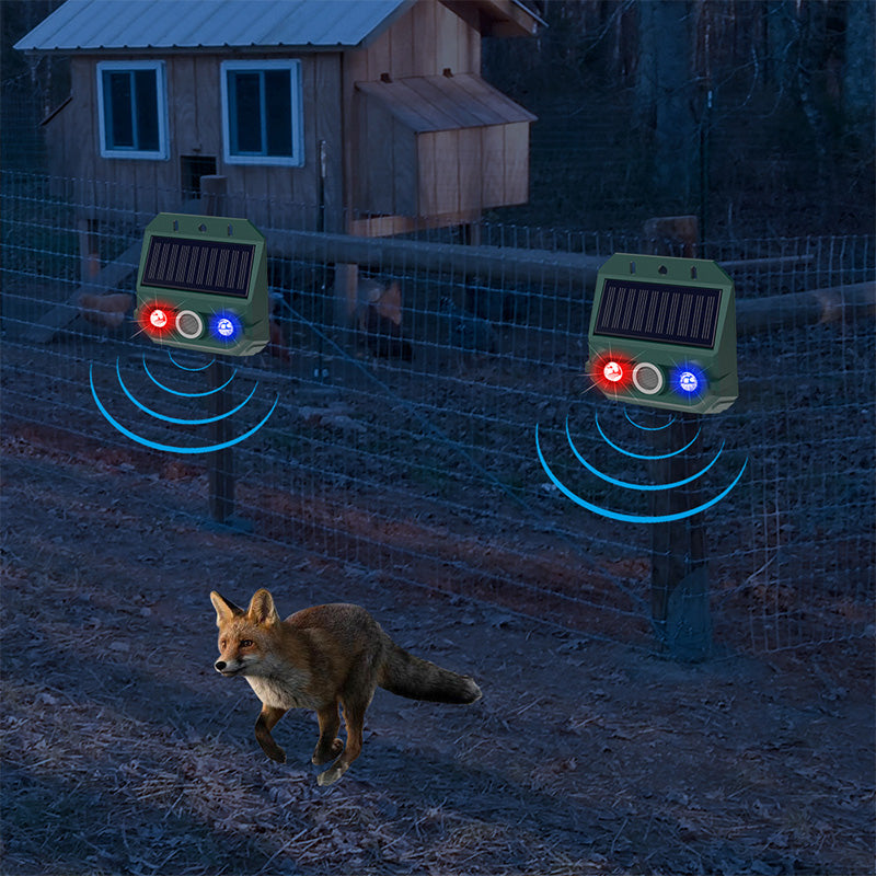 Répulsif animal solaire 2026 – Ultrasons + lumière clignotante. Résistant aux intempéries, protection 24h/24 et 7j/7. Éloigne les nuisibles naturellement.